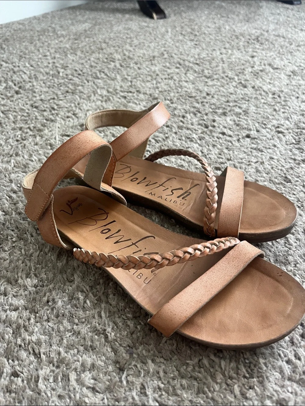 Blowfish Strappy Braided Tan Leather Sandals